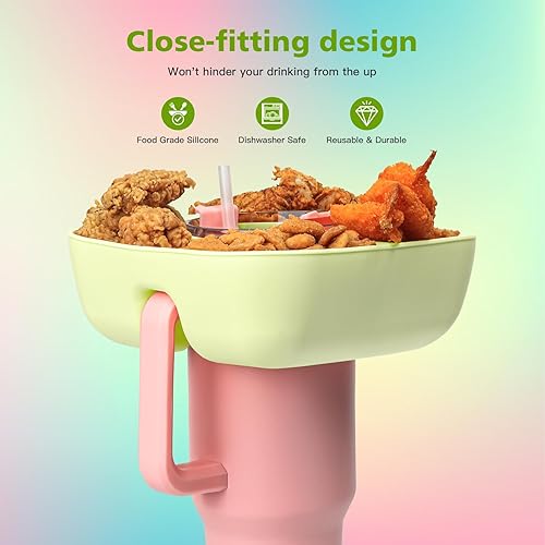Miniatura 3 de Yuepin Tazón de aperitivos para taza Stanley con tapa, bandeja reutilizable para aperitivos con vaso Stanley de 40 onzas con asa, soporte de