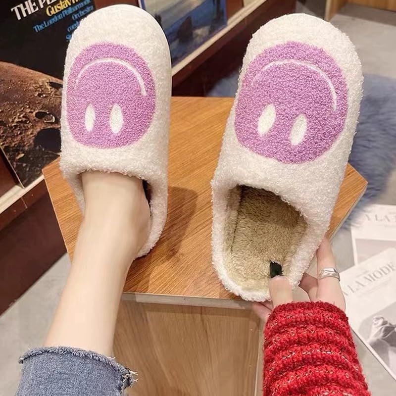 Cute House Slippers for Women Men with Memory Foam Retro Happy Face Cozy Indoor Outdoor Fuzzy Plush Shoes - Image 3