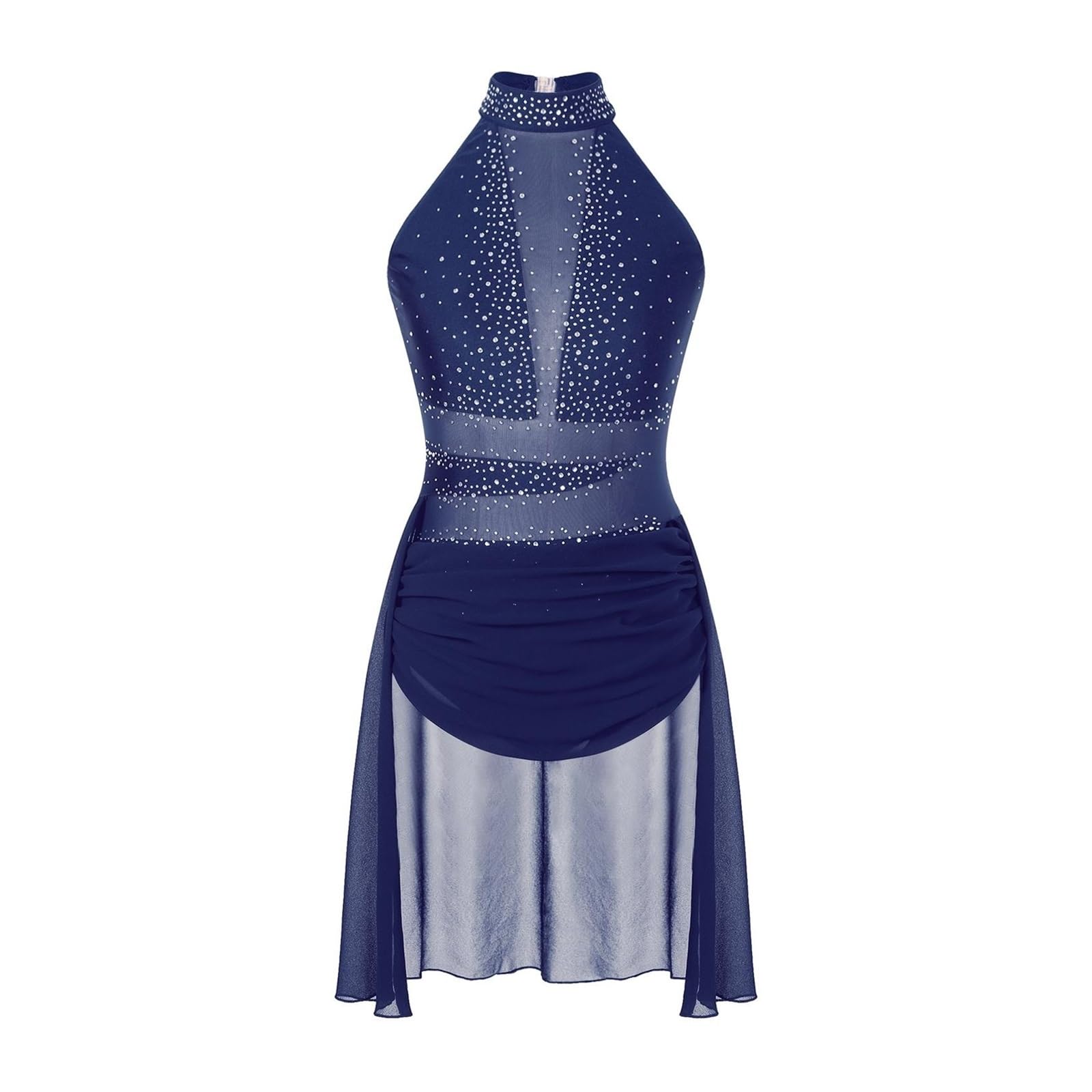 Robe De Danse Lyrique Pailletée Pour Femmes - Dos Nu, Manches Longues, Fente - Taille S à XL - Matière Mousseline Scintillante