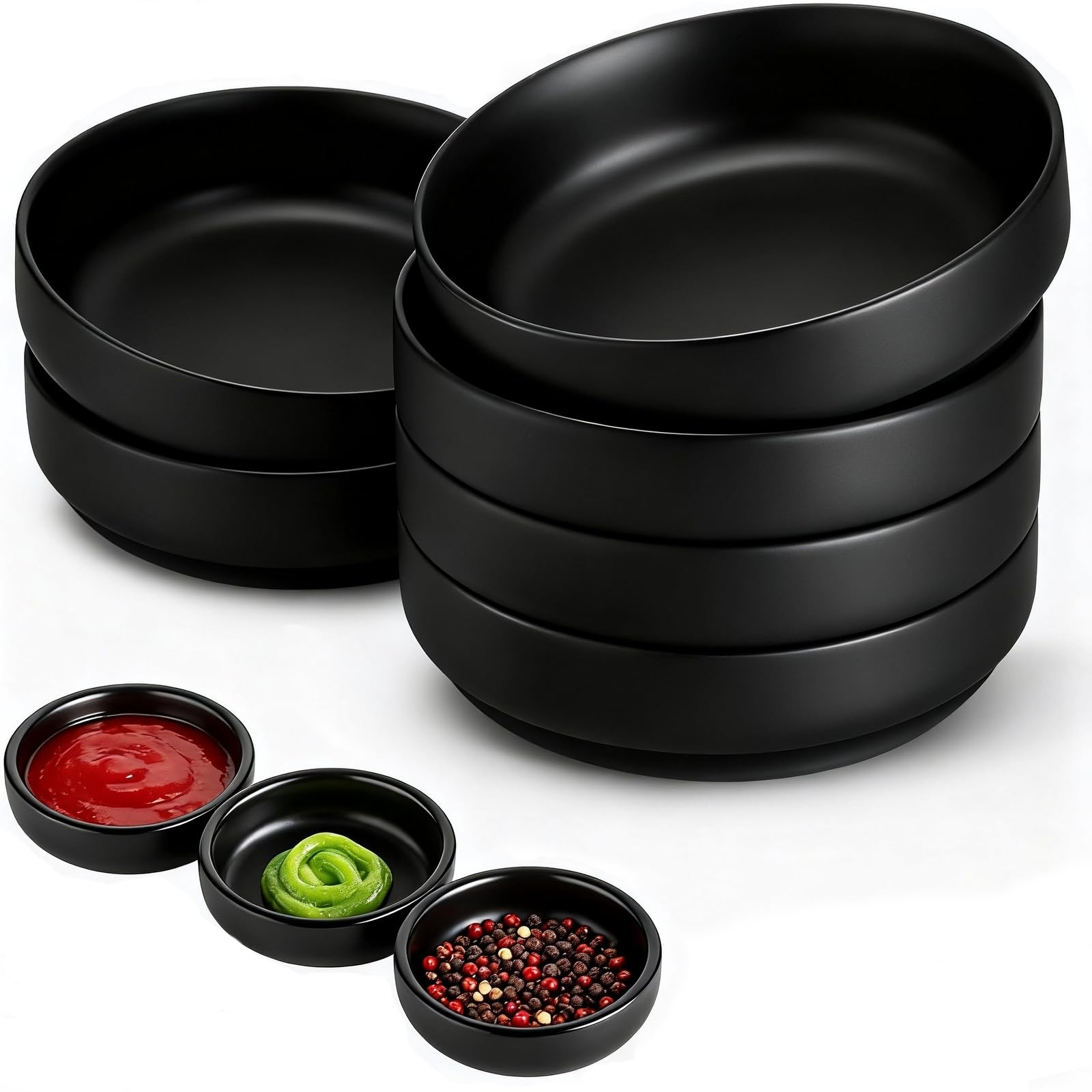 8 Stück Schwarz Dipschalen Set, Sojasauce Schälchen, 8,7 x 2,5 cm Dip Schälchen, Kleine Schüsseln für Dips, Snack Schalen Set, Soja Saucenschälchen, Runde Dip Bowls für Sushi,Gewürze,Saucen,Tapas,BBQ