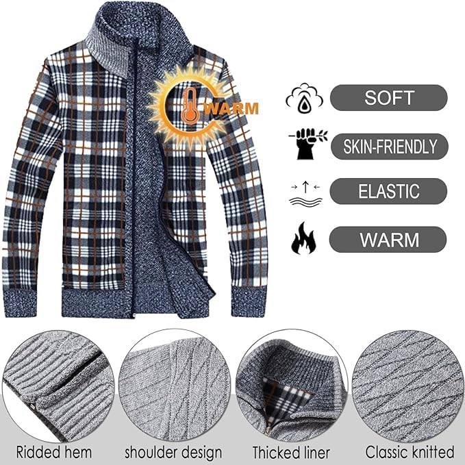 XinYangNi Men's Cardigan Sweaters Knit Zipper Casual Slim Fit Stand Collar with Full Zip and Pockets3
