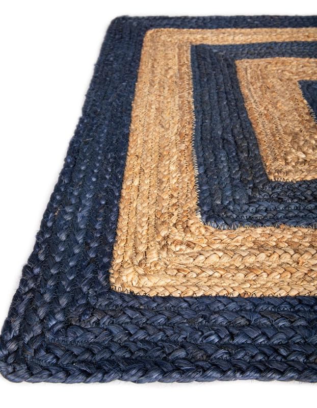 Tappeto in iuta di alta qualità, 6 x 60 cm, blu navy e beige