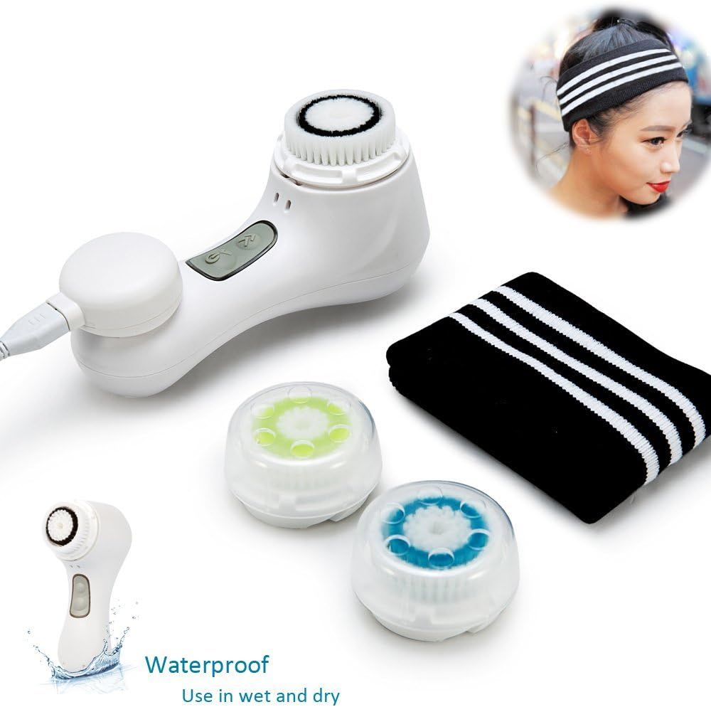 MOSIGOM Rechargeable Waterproof Sonic Face Cleansing Brush Microdermabrasion Exfoliator with 5 Speeding Setting for Sensitive & Normal Skin-Pore Minimizer-Acne Spots, includes Yoga Headband