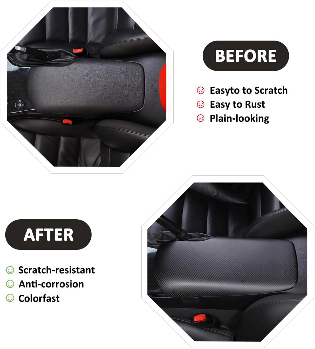 100% Real Carbon Fiber Car Center Console Pad for Chevrolet Corvette C6 2005-2013 Car Armrest Cover Cushion Waterproof Auto Armrest Seat Box Protector Accessories (Matte Black)