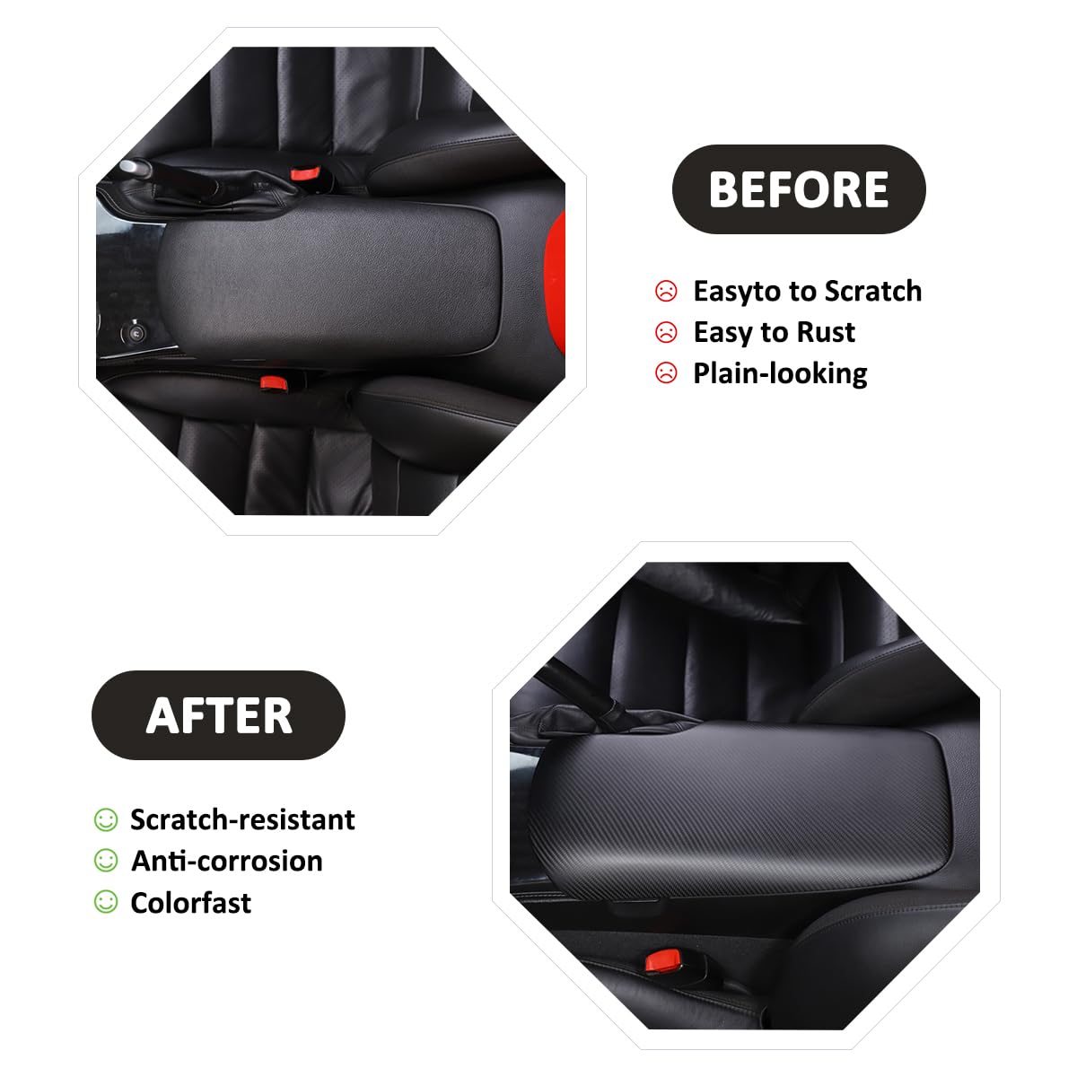 JONKOKO 100% Real Carbon Fiber Car Center Console Pad for Chevrolet Corvette C6 2005-2013 Car Armrest Cover Cushion Waterproof Auto Armrest Seat Box Protector Accessories (Matte Black)