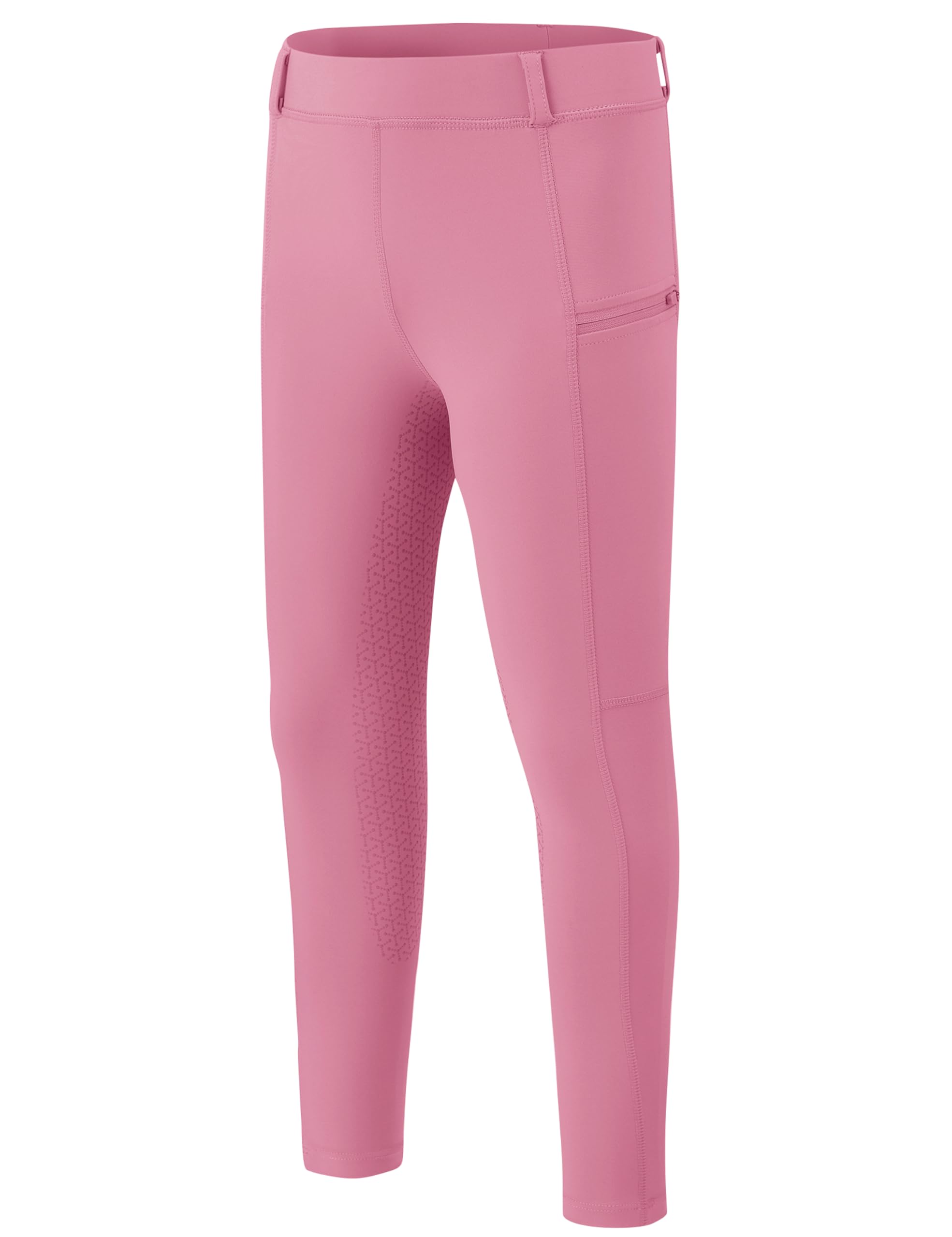 MoFiz Girls Horse Riding Pants Summer with Zipper Pockets High Waist Kids Stretchy Equestrian Breeches Youth Schooling Tights Pink Large