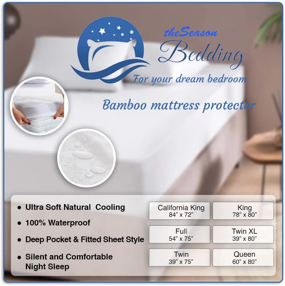 Turkish Cotton Blend Mattress Protector Providing Reliable Waterproof Overlay Flexibility Moisture Protection Care for Skin Mattress Cover, White, White, Twin