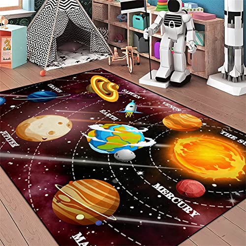 Galaxy Area Rugs Universe Solar System Planet Theme Small Carpets Space Rugs for Kids Bedroom Educational Learning Rug for Living Room Bedroom Indoor Crystal Polyester Floor Sofa Mats, 2'5''×4'