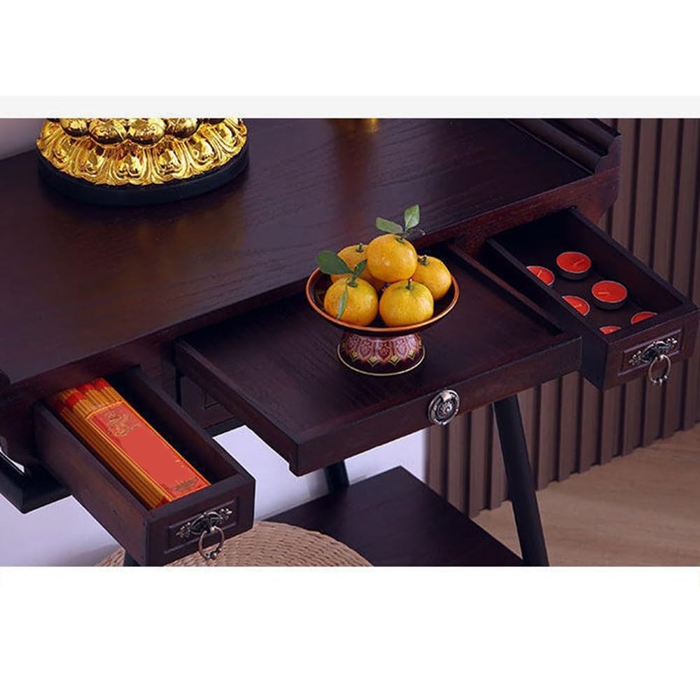 Tavola d'altare cinese Tavola da altare in legno multifunzionale | Espositore con cassetto(Bruin,Grande)