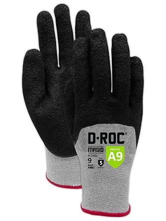 MAGID D-ROC Black Hornet PCT455 18-Gauge 3-Layer Hyperon Crinkle Latex Coated Work Glove Cut Level A9