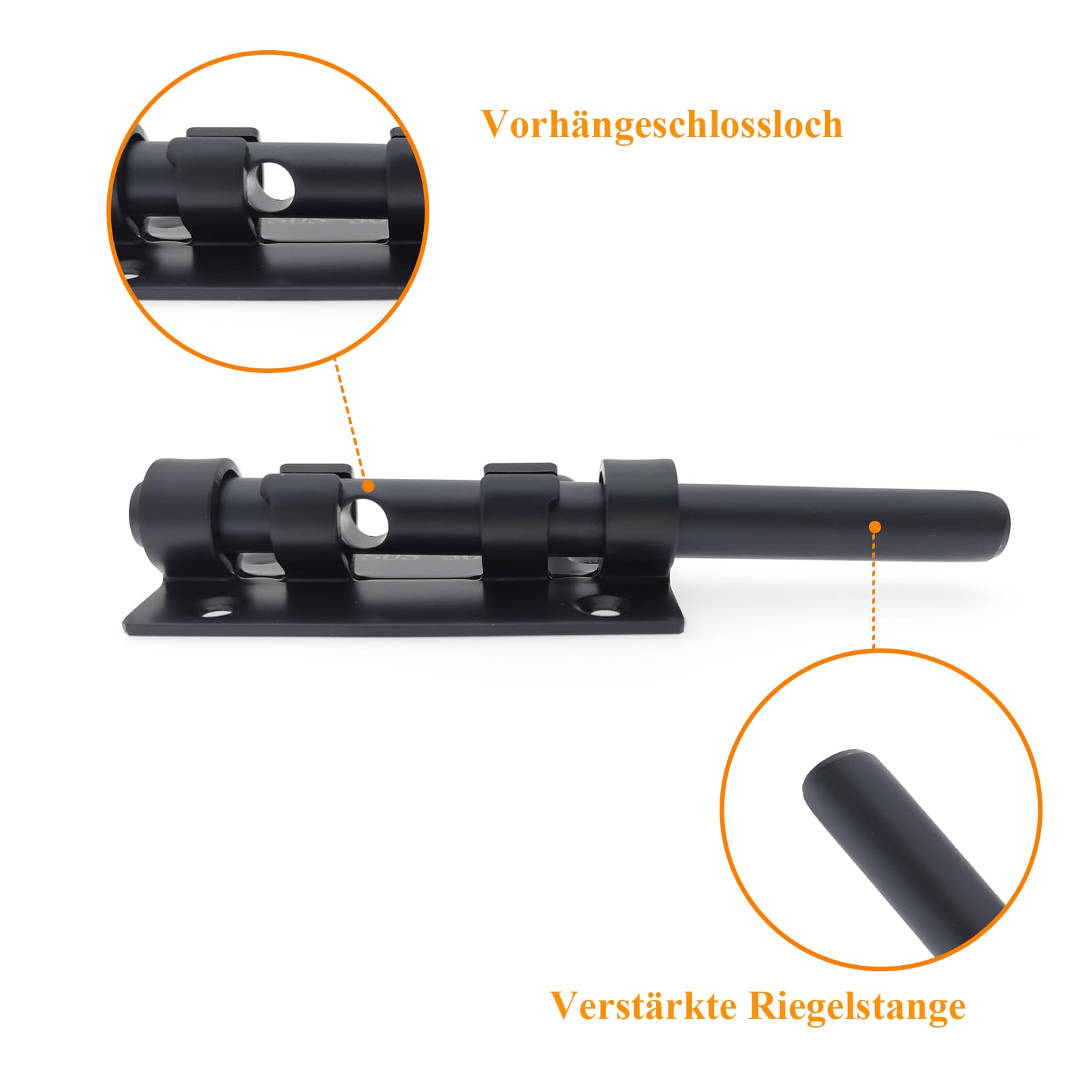 Schiebebolzen Torriegel Verdickter Schwerlast Türriegel Verschluss 304 Edelstahl Bolzenriegel Schwarz Massiver Torverschluss Türverriegelungen mit Schrauben und Staubschutzbehälter