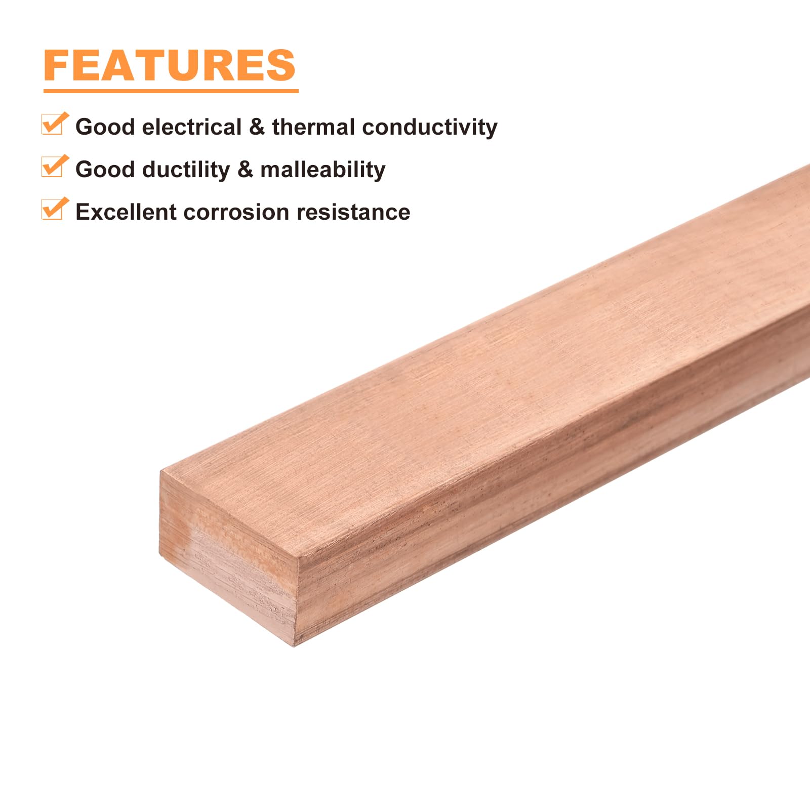sourcing map Barre plate en cuivre, 0,8 cm d'épaisseur x 2 cm de largeur x 15 cm de long pour barre omnibus électrique (8 mm x 20 mm x 150 mm)