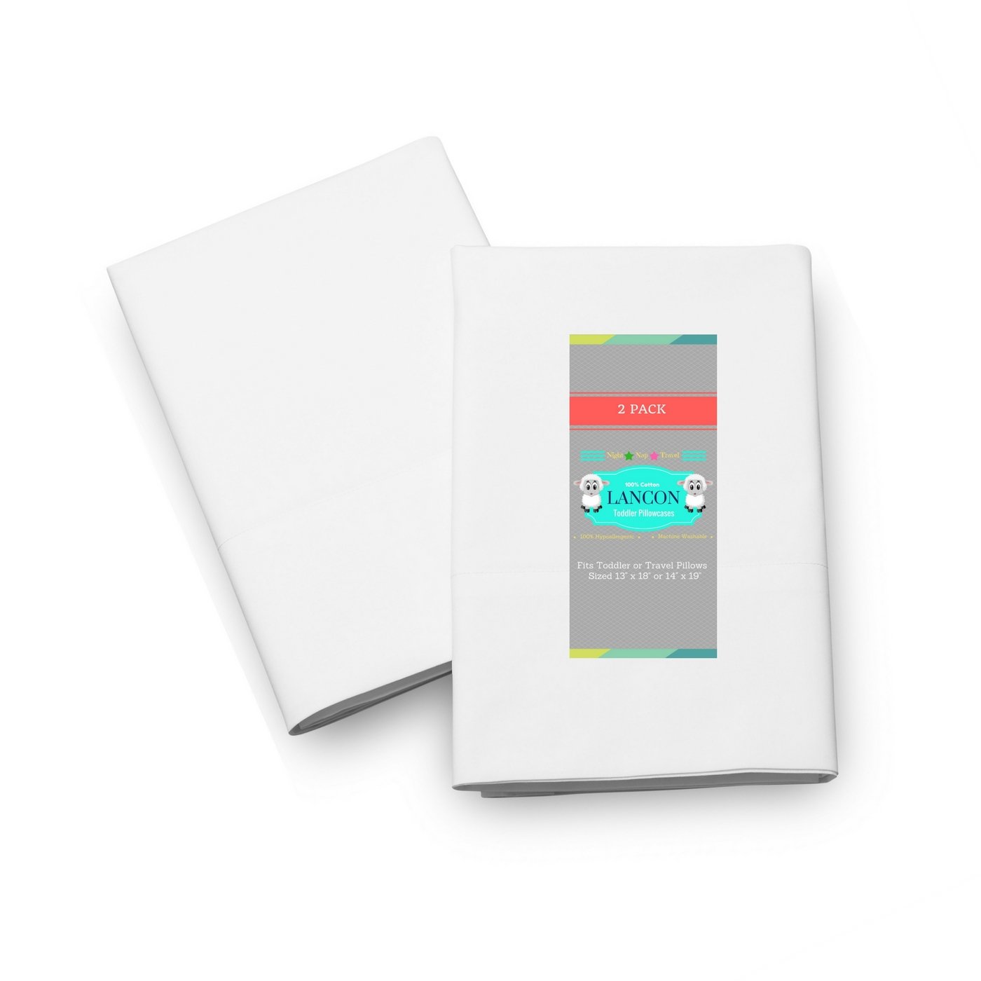 2 Pack Toddler Pillowcases for Pillows Sized 13x18 and 14x19, 100% Cotton, Hypoallergenic & Machine Washable (White)