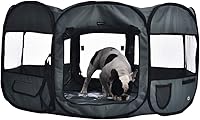 Amazon Basics Large Foldable Octagonal Pet Playpen 45x45x24 Inches - Portable Indoor/Outdoor Dog Crate with Pockets, Grey