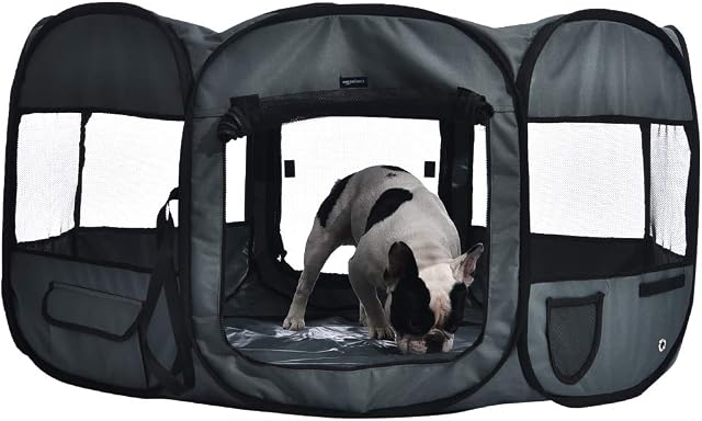 Amazon Basics Portable Soft Pet Playpen, 114 cm, Grey