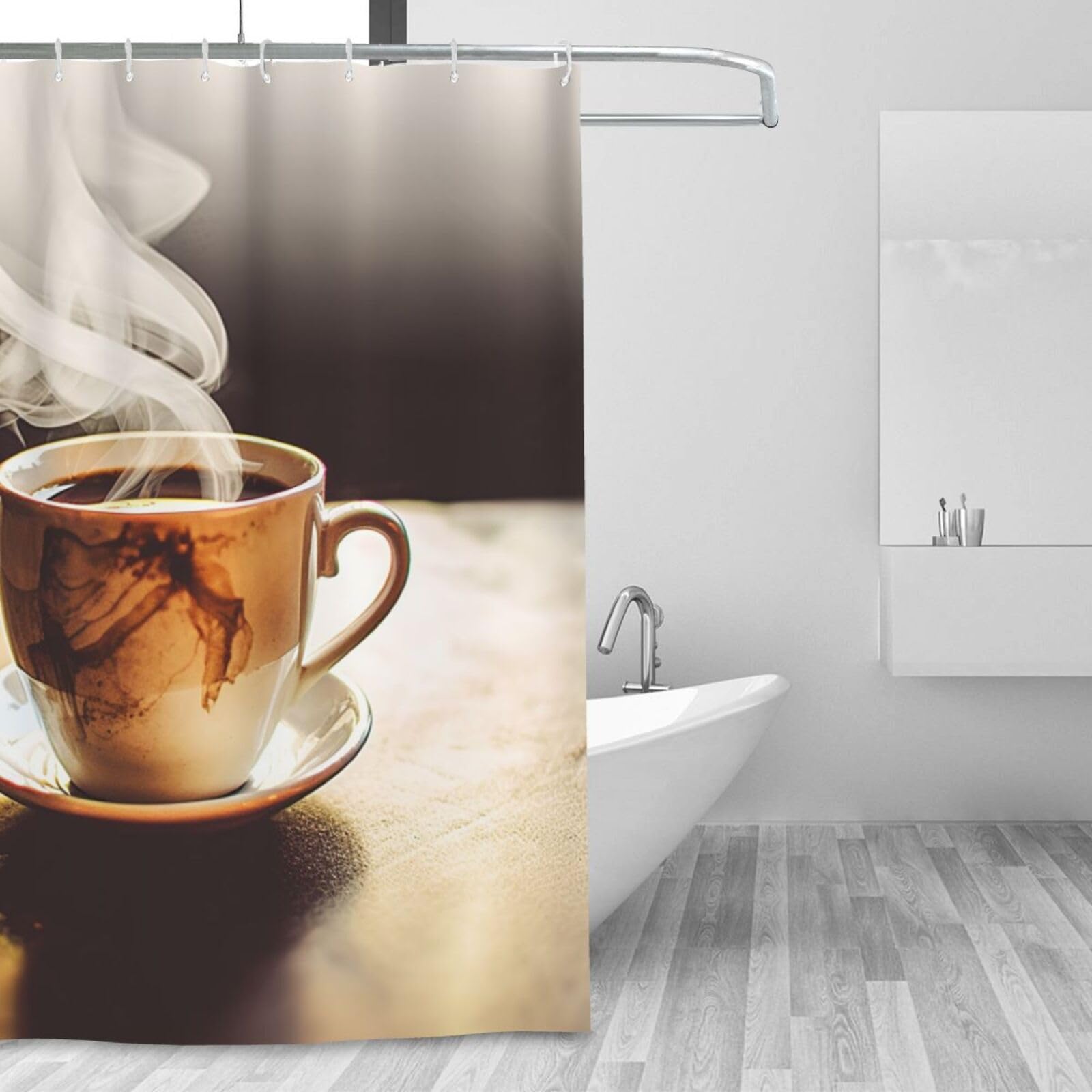 Rideau de douche imperméable et lavable avec motif café d'hiver pour salle de bain moderne