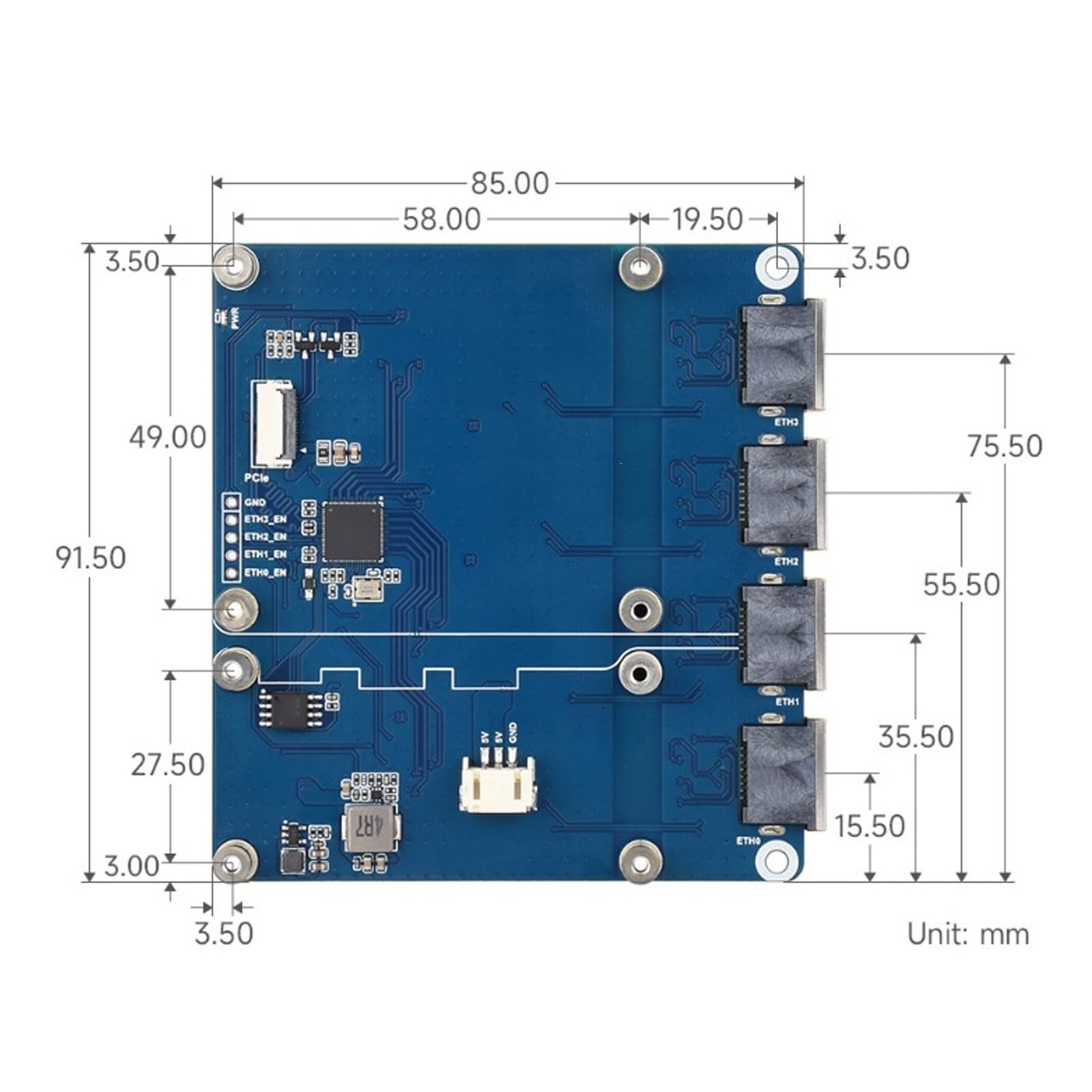 Fabater Karta PCIe do 4-kanałowej Gigabit ETH z funkcją Plug and Play dla Wydajnego Urządzenia Sieciowego RasPi 5 o Wysokiej Kompatybilności