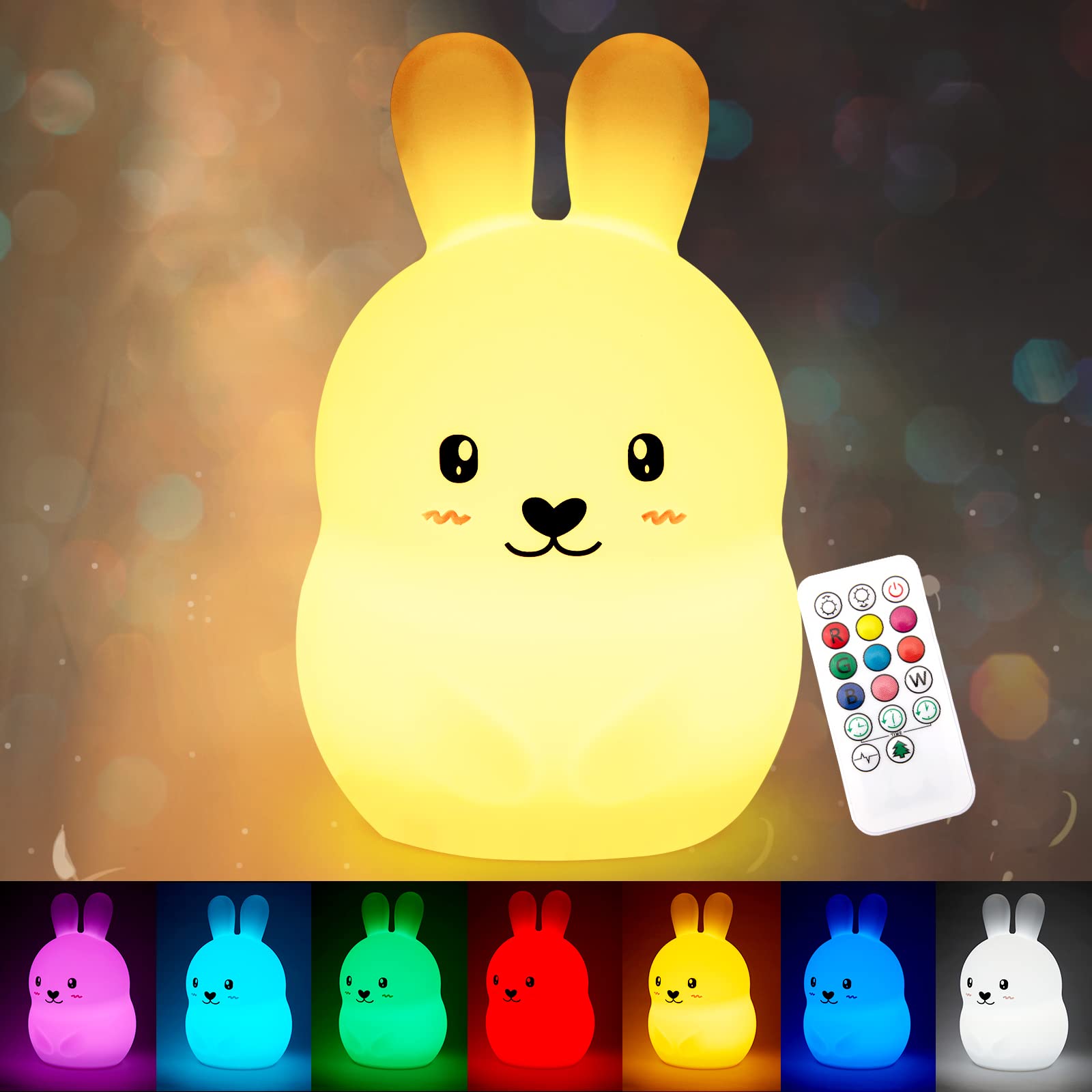 CHWARES Night Light for Kids, Bunny Nursery Night Lights with Remote, 7 Color Kawaii Lamp, Room Decor, USB Rechargeable, Cute Lamp Gifts for Baby, Children, Toddlers, Teen Girls