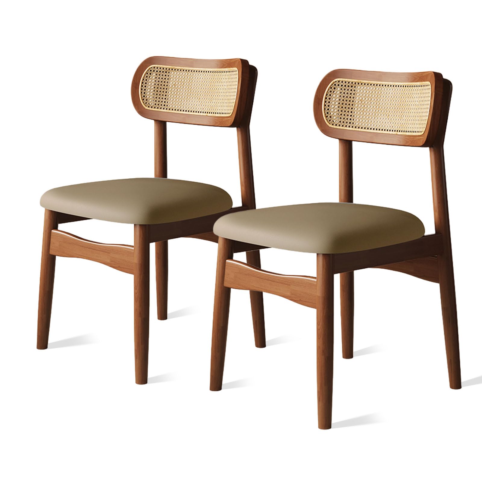 Moderno set da pranzo Midcentury in rattan, 2 cuscini imbottiti in pelle ad alta densità, perfetti per cucina, soggiorno, ufficio, tavolo in noce e chic