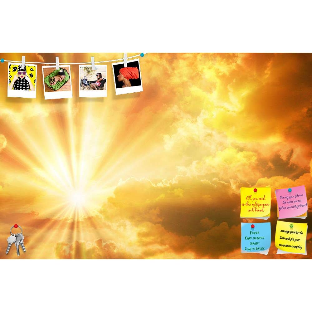 ArtzFolio Sunset Sunrise with Clouds, Light & Rays Bulletin Board Notice Pin Board | Vision Soft Board Combo with Thumb Push Pins | Frameless 18.1 x 12 inch (46 x 30 cms)