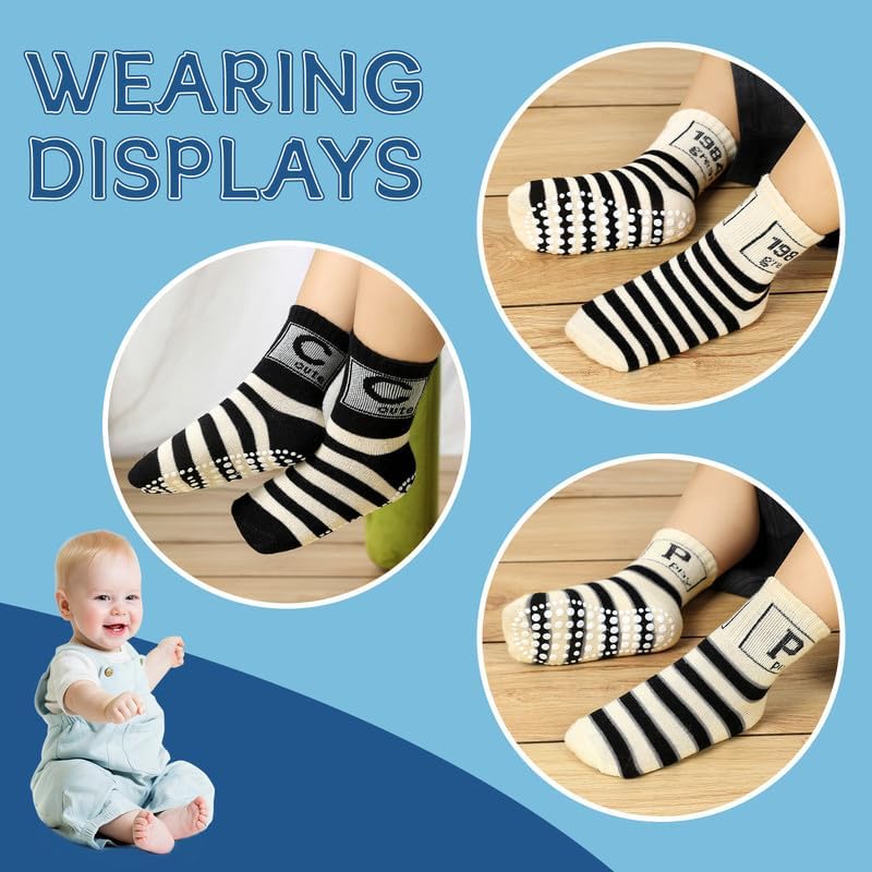 Miniatura 6 de Sosenfer Calcetines antideslizantes para niños pequeños con pinzas, 5-10 pares de calcetines antideslizantes para bebés de 1 a 7 años, hechos con