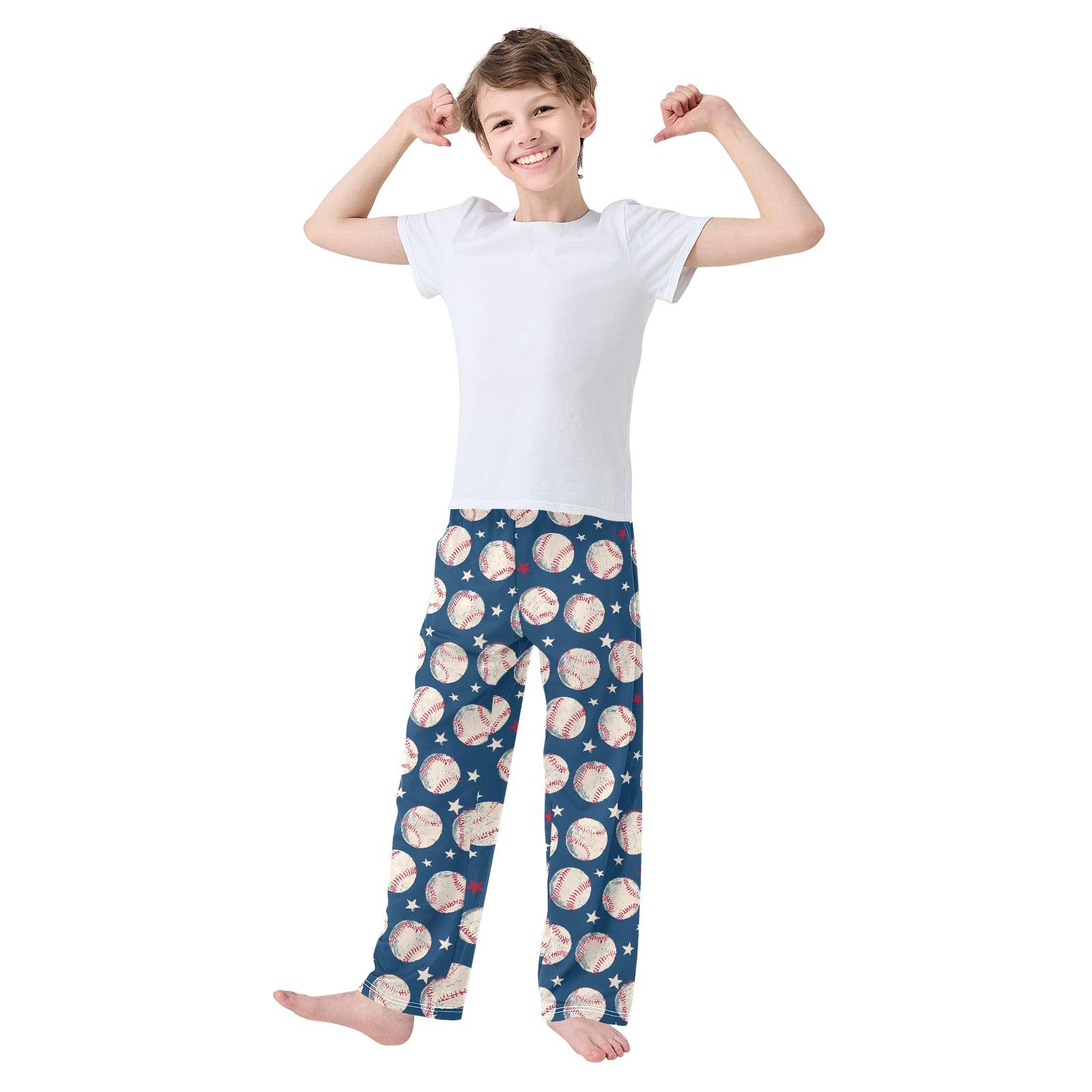 Pantalon de pyjama pour garçon motif baseball doux et confortable avec 2 poches