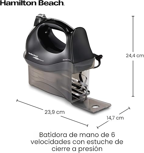 Vista 8 de Hamilton Beach Power Deluxe 62692 - Batidora de mano eléctrica de 6 velocidades con estuche de almacenamiento a presión, QuickBurst, batidores, Negro