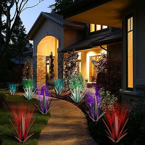 Image of KODIBO Large Metal Agave Plant Outdoor Decor with Solar Light, Mint Green | Artificial Plant with Solar Light, Outdoor-Resistant Metal, Hand-Painted Finish, Tequila Rustic Sculpture, Garden Yard Statue