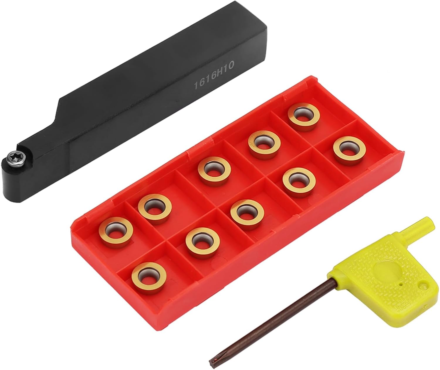 SRAPR1616H10 CNC Lathe Tool, Lathe Tool Holder Carbide Insert Holder with RPMT10T3MO Inserts Blades Turning Inserts and Wrench, CNC Cutting Tool