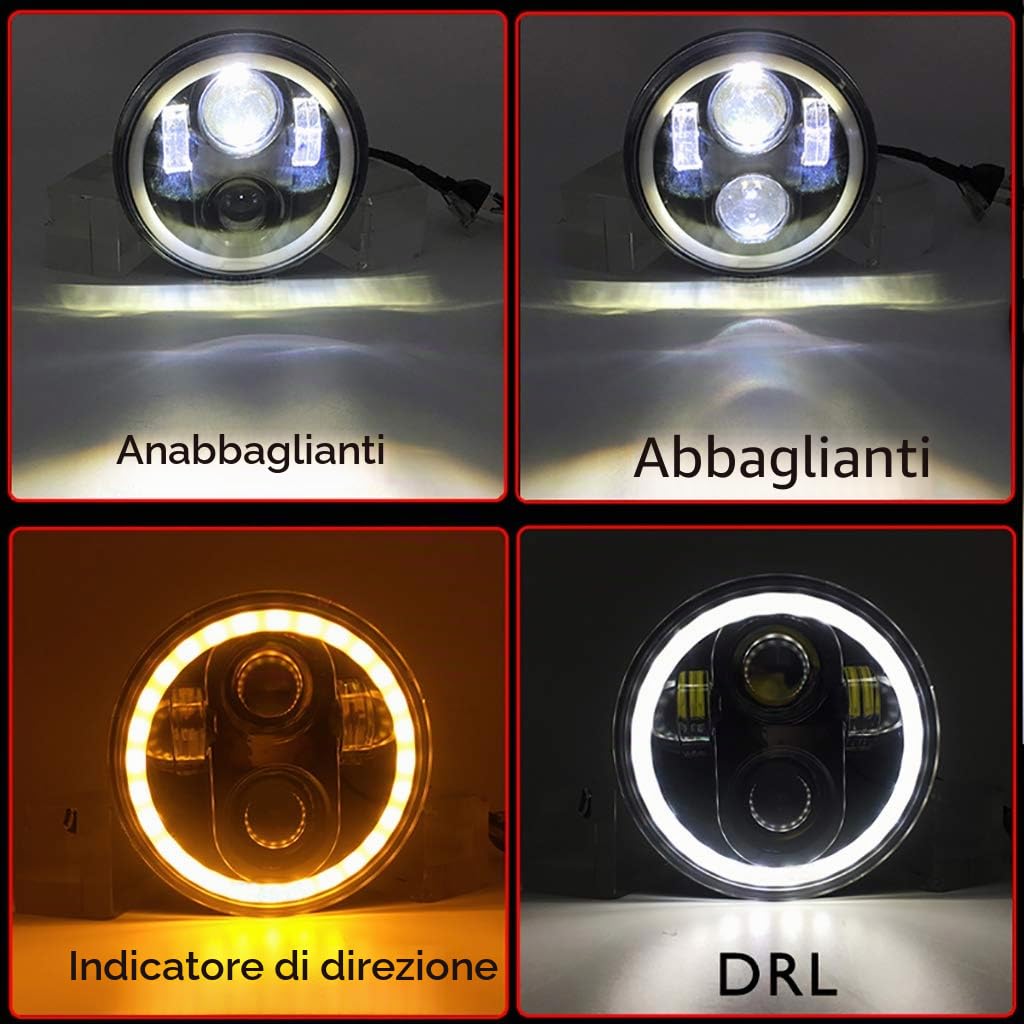 5.75 pollici LED Faro per Moto Frontale Angel Eye bianco per Harley-Davidson - Impermeabile Jeep