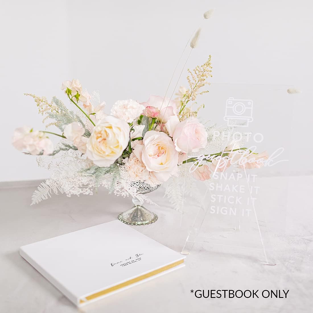 Andaz Press Personalized Wedding Guestbook with Gold Accents, Minimal Design White Guest Sign in Guest Registry 120 Pages 8.5 X 8.5 Memories Book for DIY, Scrapbook, Photo Album