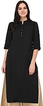 Pistaa's Women's Cotton Relaxed Fit Straight Solid Kurta With Two Patch Pockets