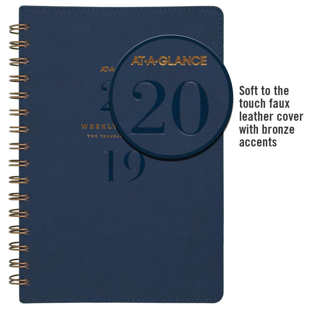 AT-A-GLANCE Agenda settimanale/mensile, gennaio 2019 - gennaio 2020, agenda piccola, rilegatura a spirale, collezione Signature, blu navy (YP20020)
