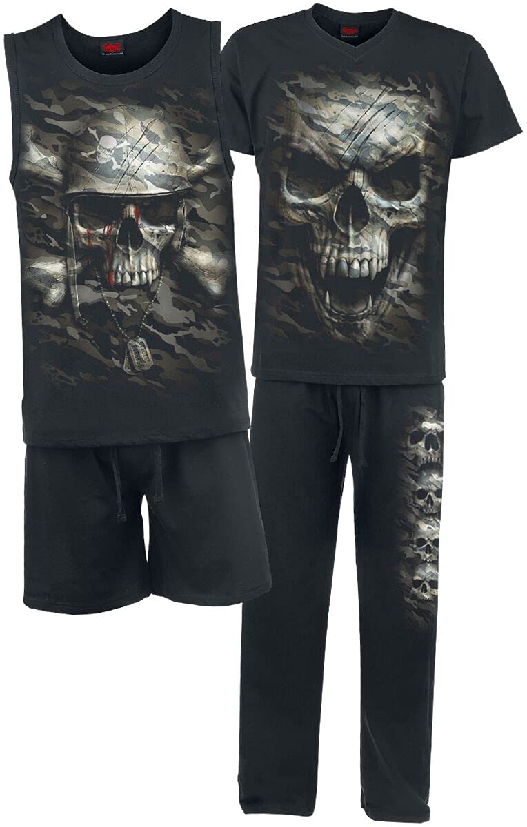 SpiralMen CAMO-Skull 4pc Mens Gothic Pyjama Set Small