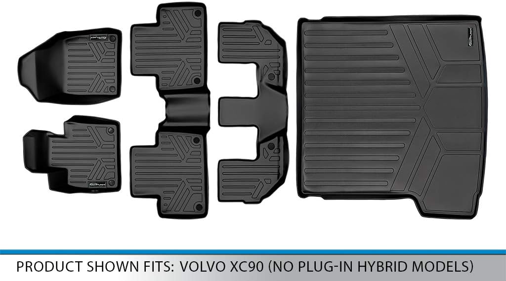 MAXLINER Floor Mats 3 Rows and Cargo Liner Behind 2nd Row Set Black for 2016-2020 Volvo XC90 - No Plug-in Hybrid Models