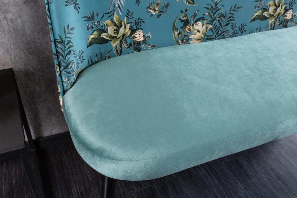 Riess Ambiente Design Bank PRÊT-À-Porter türkis Samt florales Muster und goldene Fußkappen