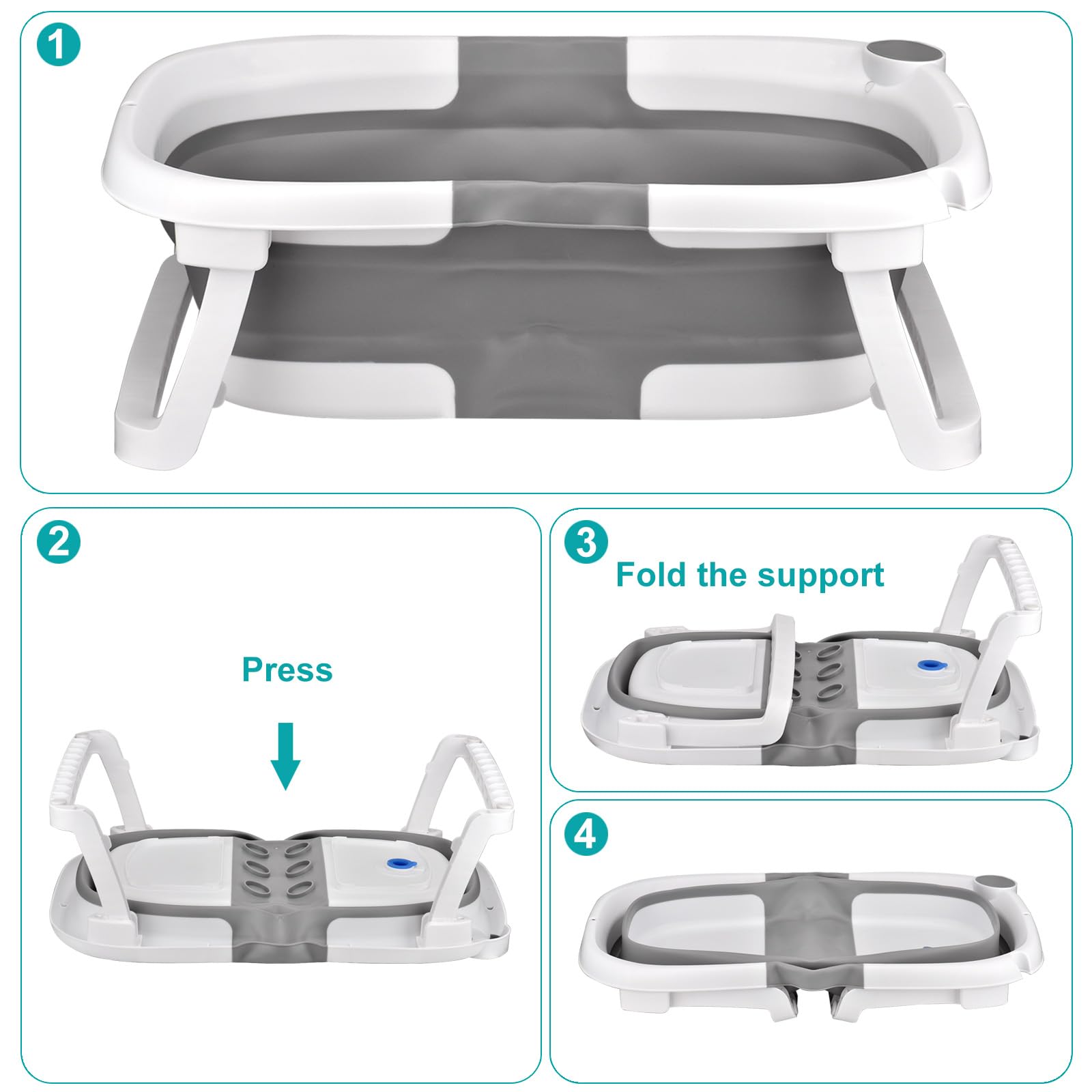 Plegable Bañera para Perros, Altura Ajustable Multifuncional Bañera para Mascota, Antideslizante Portátil Bañera para Perros Pequeños y Medianos y Gatos Gris