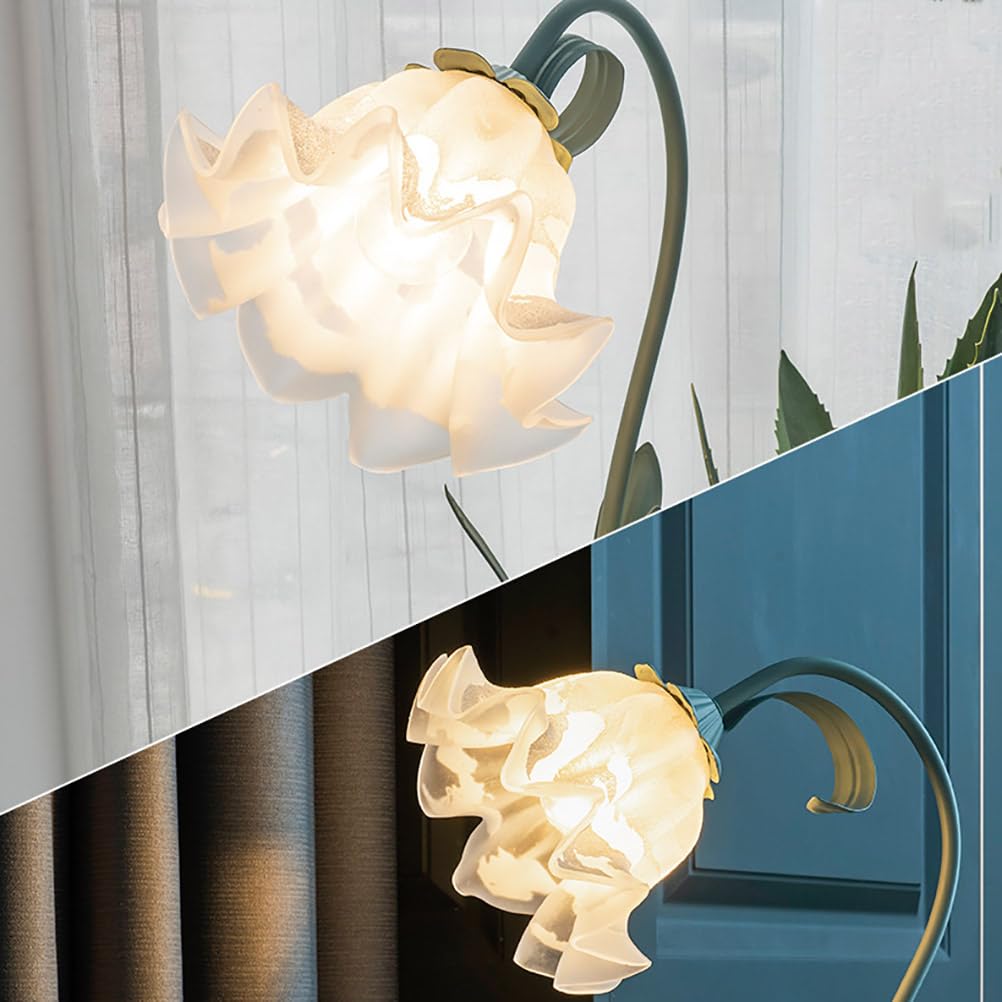 Schreibtischlampe Glas Blume, Vintage Nachttischlampe mit 3 Farbtemperaturen, Grüne Tischleuchte mit Flexiblem Arm, für Schlafzimmer, Wohnzimmer