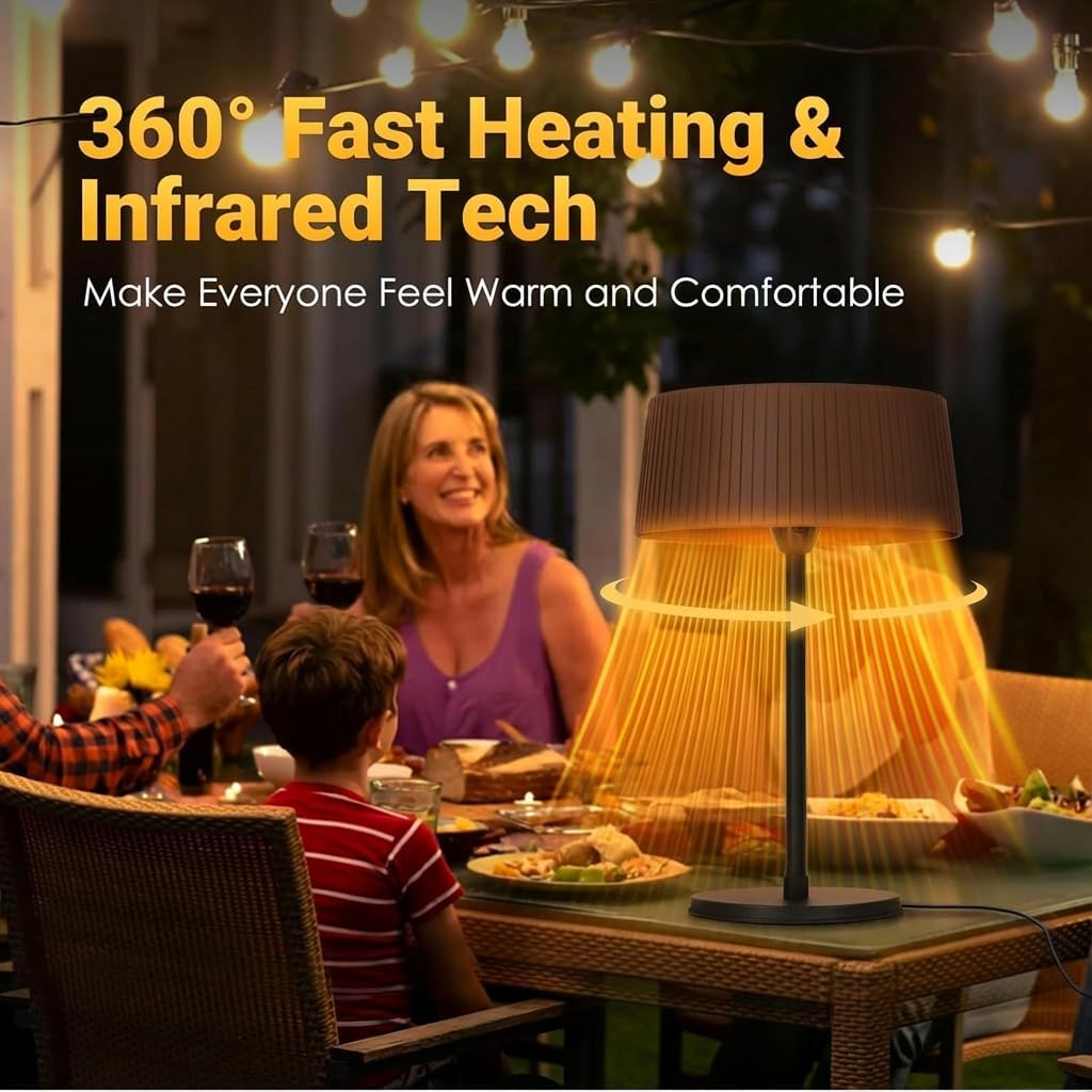 Electric Outdoor Patio Heater, 1500W Tabletop Infrared Heater for Indoor & Outdoor, IP55 Waterproof, Fast Heating, Tip-Over Protection, Perfect for Garden, Balcony, Garage, Porch (brown, tabletop)