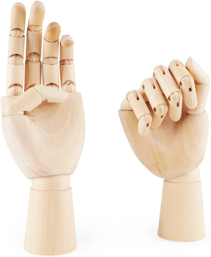 Wooden Hand Manikin Jointed Articulated Flexible Fingers Hand Mannequin for Art Drawing, Display (Left+Right Hands)