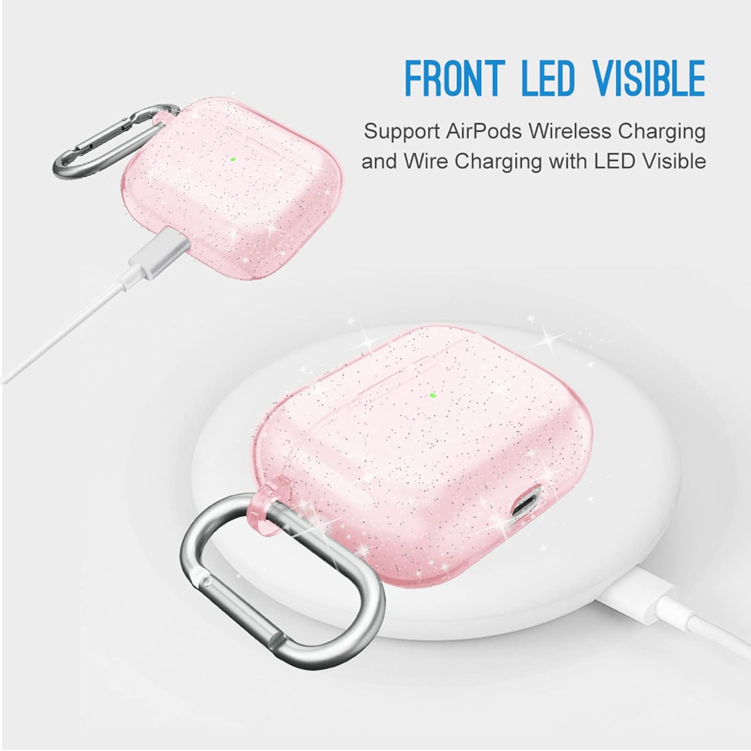 Valkit Compatible AirPods Pro Case, Clear Glitter Cute Bling Air Pod Pro Protective Case Cover with Keychain for Girls Women Men Shockproof Skin Case for Apple AirPods Pro Charging Case - Pink