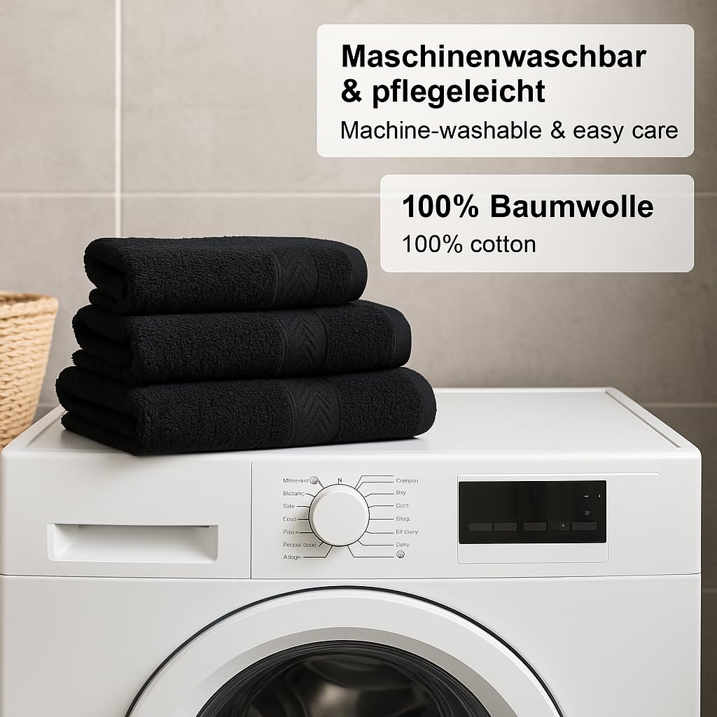 Betz 4 Toallas de Lavabo Premium tamaño 50x100 cm 100% algodón coloresa Negro