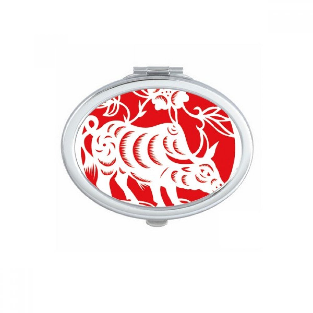 Miroir de maquillage compact portable de poche ovale Ox Animaux Chine Zodiac Art
