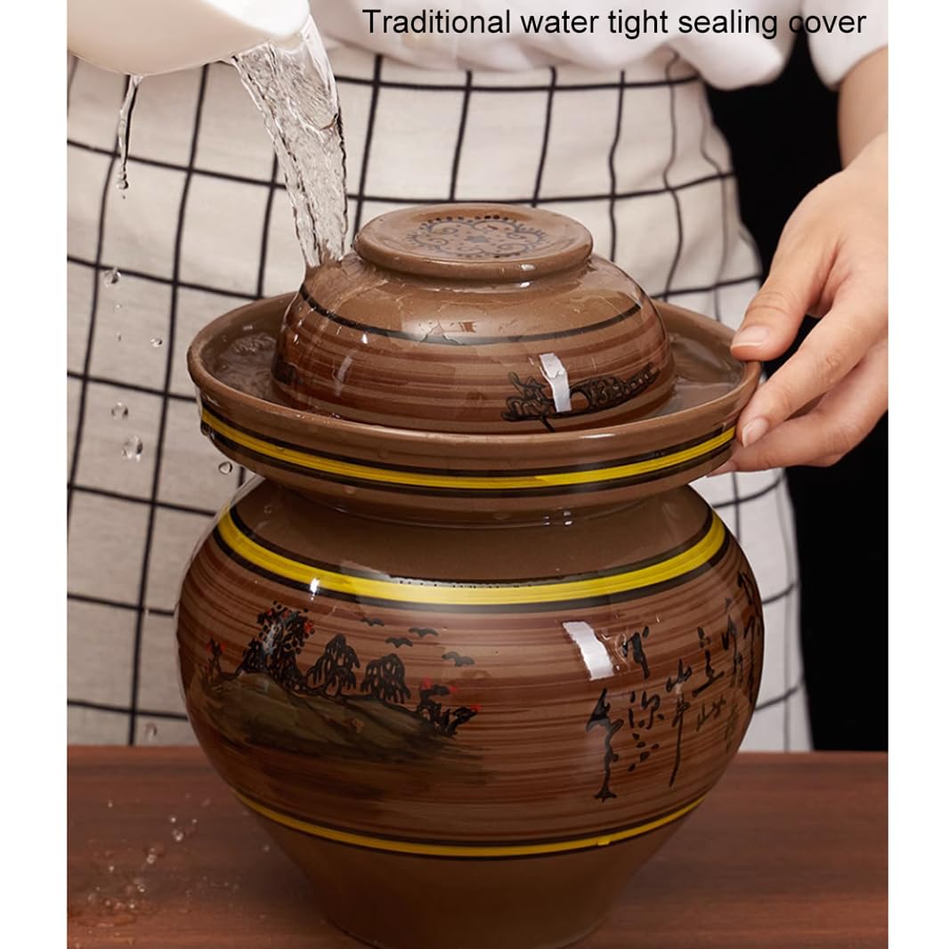 Duży ceramiczny słoik na ogórki z pokrywkami, tradycyjny chiński porcelanowy garnek na ogórki, ceramiczny garnek do fermentacji z pokrywką z uszczelką wodną, garnek na kiszoną kapu(6 kg