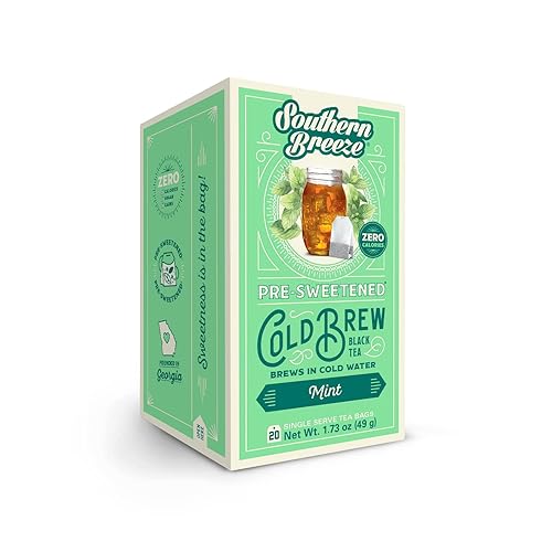 Southern Breeze Cold Brew - Té dulce y menta helado con té negro y cero carbohidratos, cero azúcar, 20 bolsas de té envueltas individualmente,