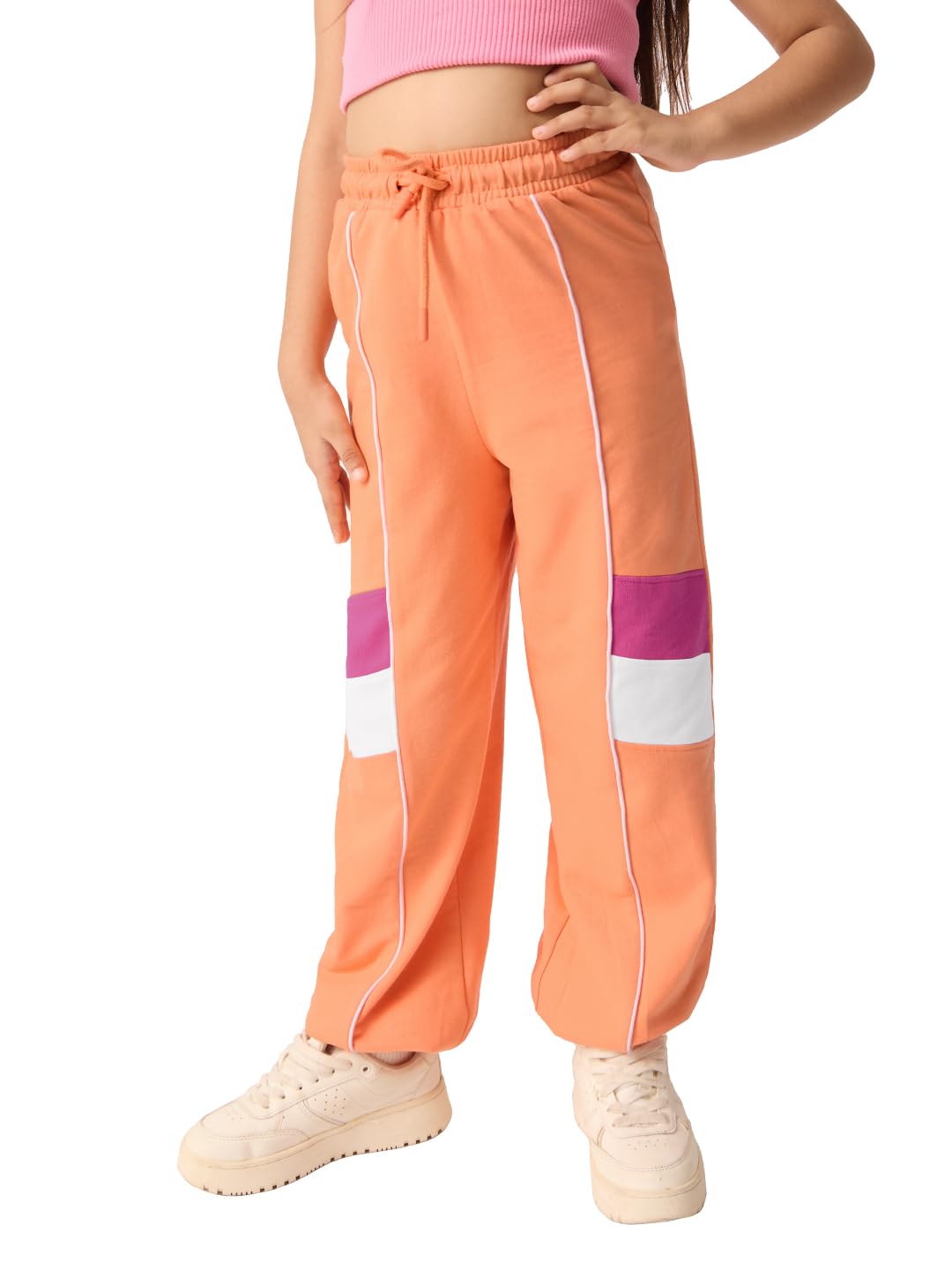 The Souled StoreSolids: Orange with StripesGirls Cotton Joggers-image-4
