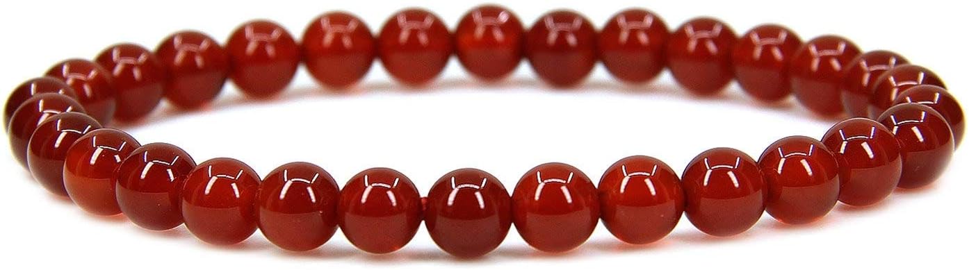 Natural AA Grade Red Agate Gemstone 6mm Round Beads Stretch Bracelet 7" Unisex