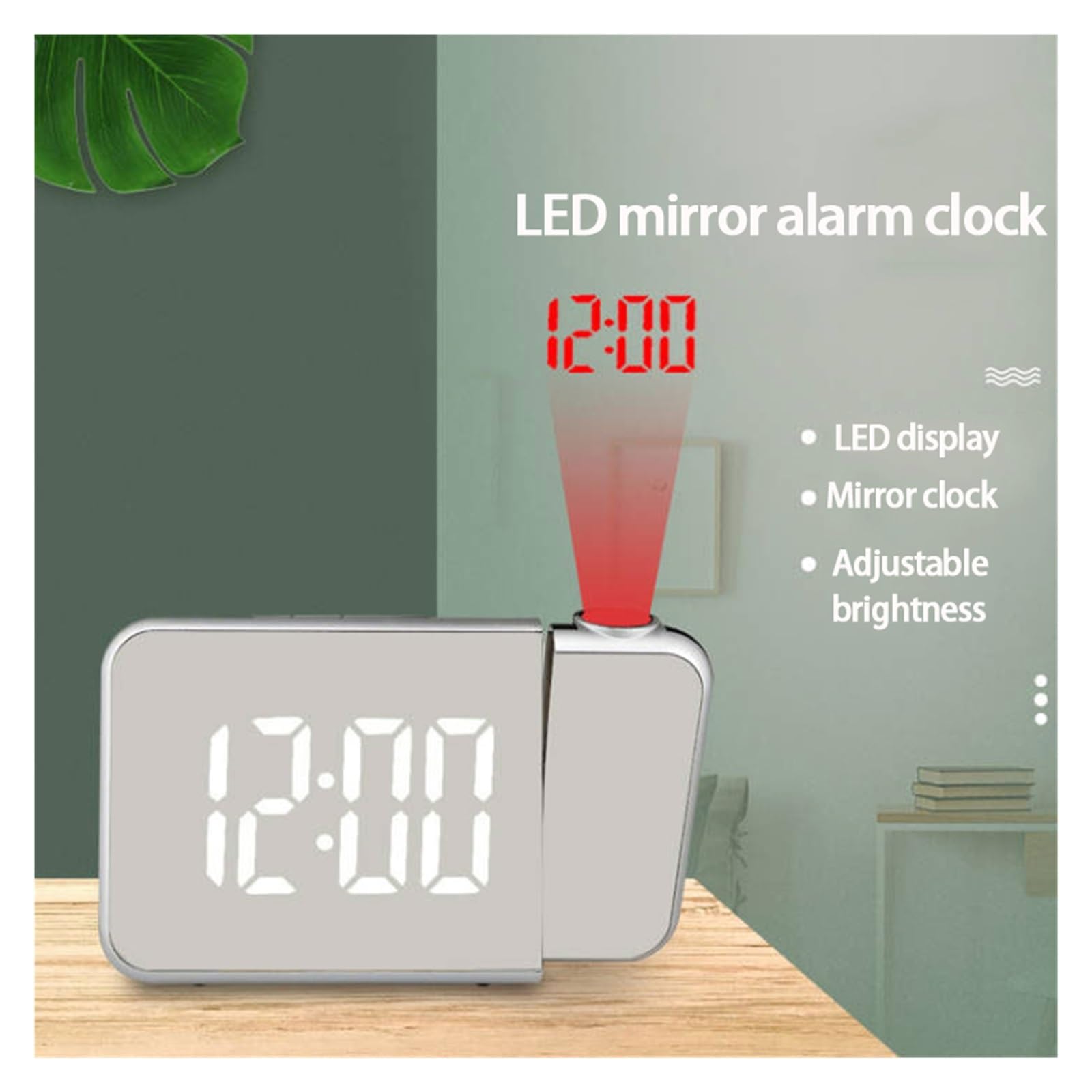 180 ° Drehung LED Digital Projektion Wecker USB Elektronische Decke Projektor for Schlafzimmer Nachttisch Desktop Uhr Klare Projektion(B-Green)