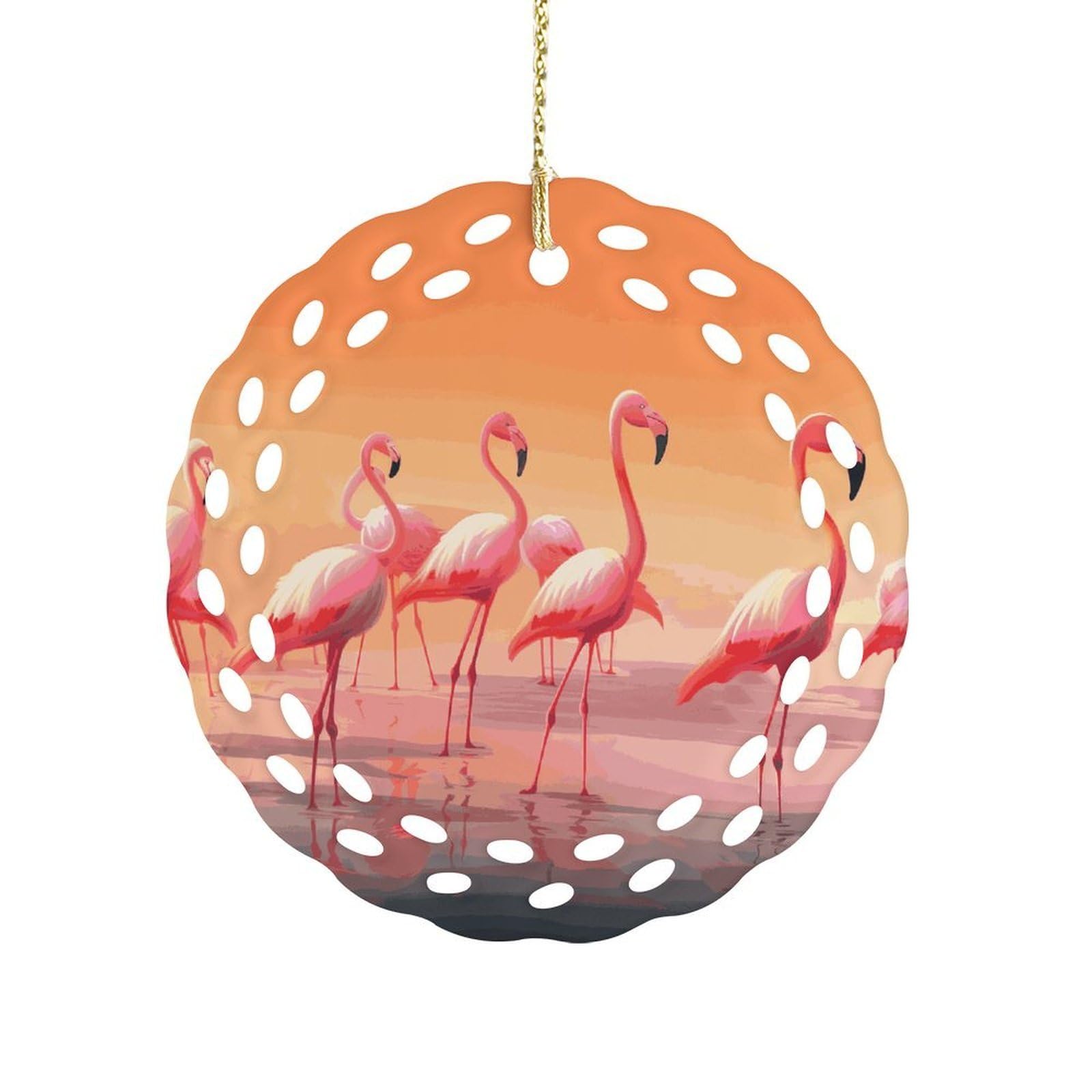Btcowzrv Style A Flock Of Flamingos Ceramic Ornament,Round Ornaments With Hole Easy To Hang,Hanging Ornament For Wedding Party Home Window Garden Christmas Day Decor