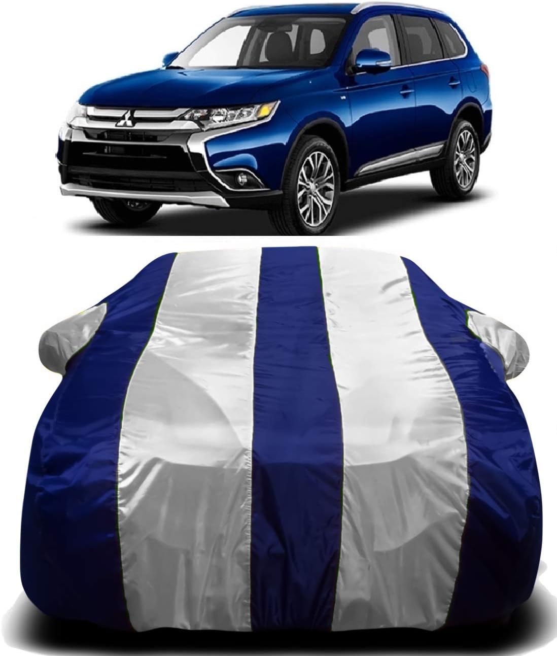 AUCTIMO® MITSUBUSHI Outlander Car Cover Waterproof with Triple Stitched Ultra Surface Body Protection (White Stripes)